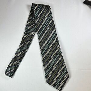 ARTE by Altea Milano 100% Silk Navy w/ Sage Olive Tan Geometric Patterned Tie
